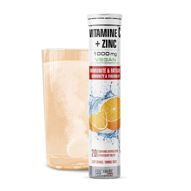 VITAMINE C + ZINC 1000mg - 20 Comprimes Effervescents Orange